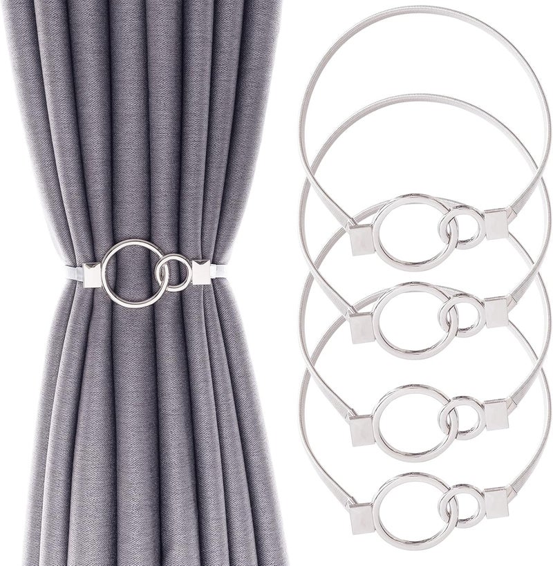 LLPMutu 4Pack Curtain Tiebacks Aluminum Alloy Spring Design Curtain Holdback Leaf Carving Design Curtain Ties for Drapes Curtain Ties Backs Curtain Modern Simple Style Curtain Holdback Decor (Sliver Ring) - Image 1